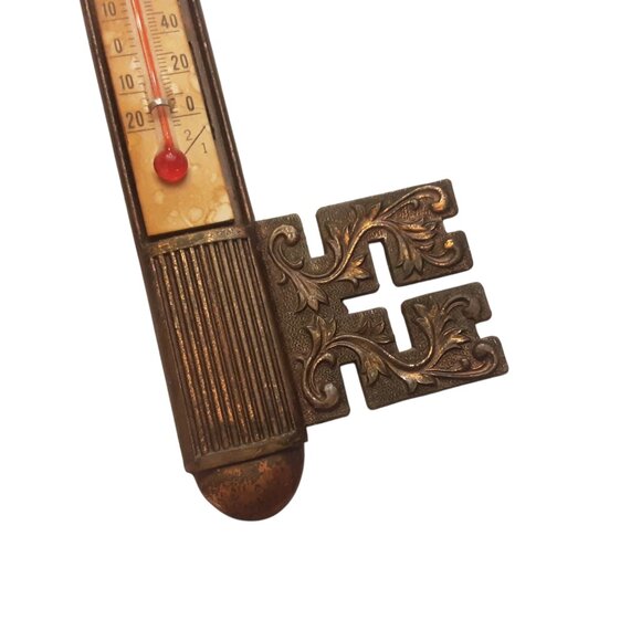 Vtg. Brass Metal Mercury Thermometer Skeleton Key. Los Angeles Hollywood - Picture 6 of 7